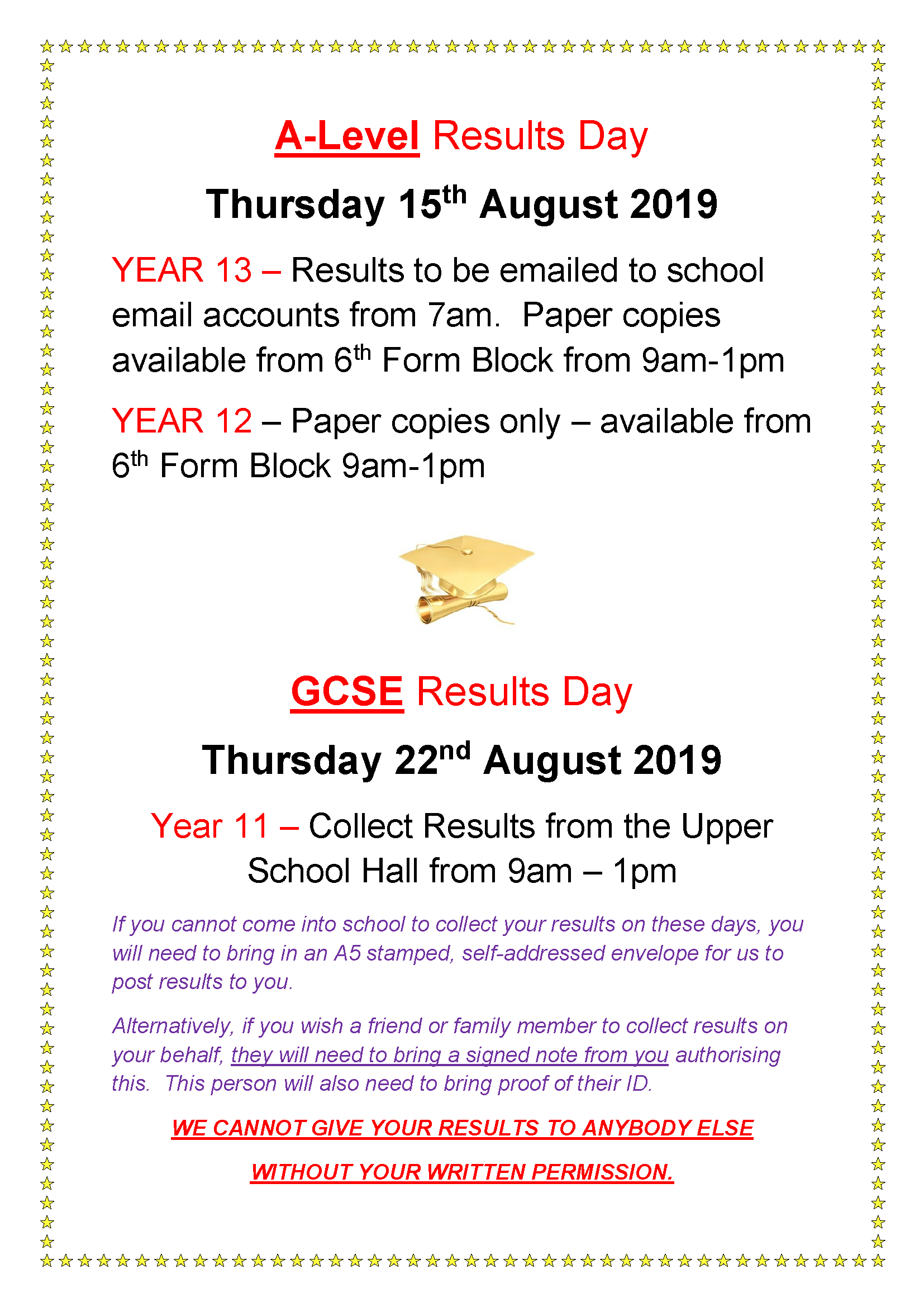 results day information poster 2019